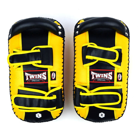 Twins Special KPL10 Curved Leather Thai Kick Pads Yellow-Black