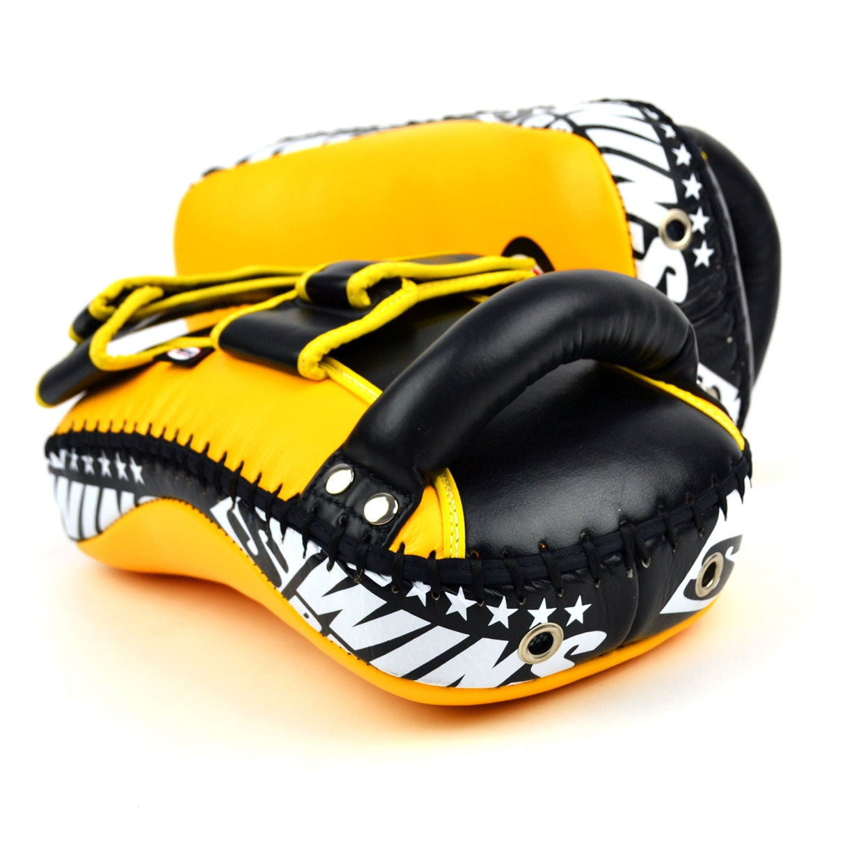 Twins Special KPL10 Curved Leather Thai Kick Pads Yellow-Black