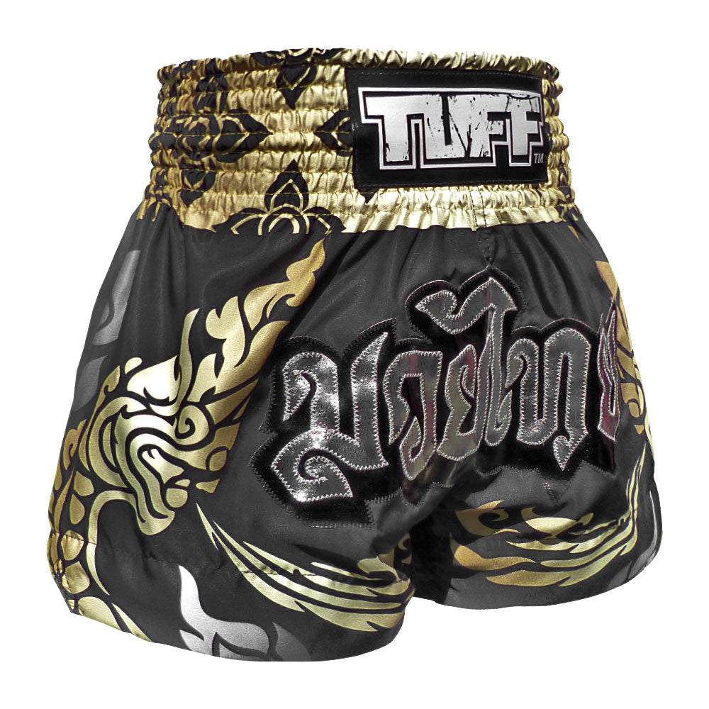 TUFF Sport MS631 Thai King Of Naga Muay Thai Shorts Black - side detail