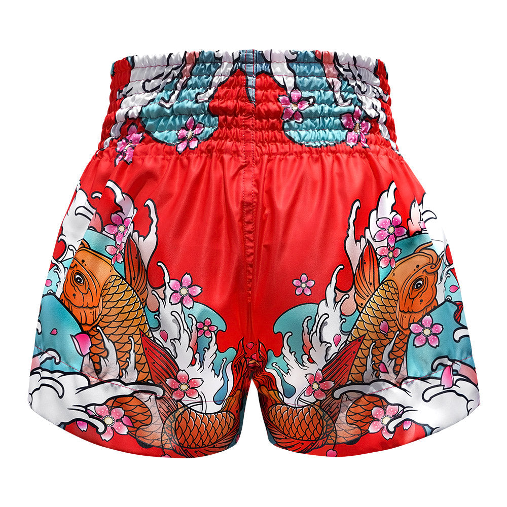 TUFF Sport MS637 Japanese Koi Fish Muay Thai Shorts Red - side detail