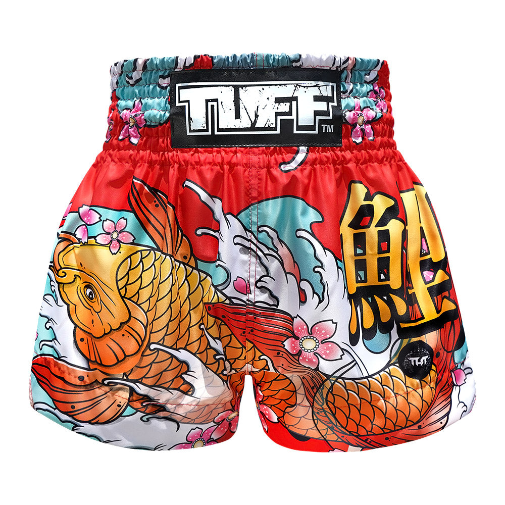 TUFF Sport MS637 Japanese Koi Fish Muay Thai Shorts Red - front view