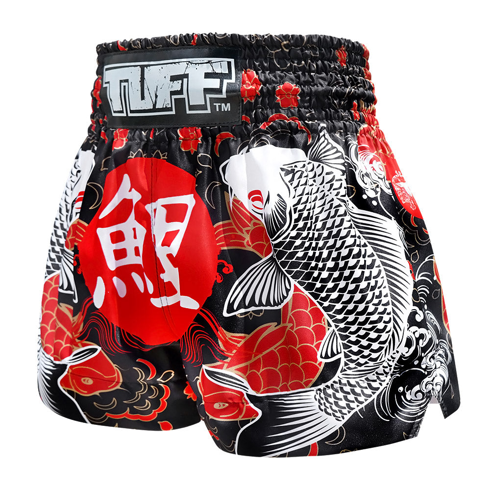 TUFF Sport MS638 Japanese Koi Fish Muay Thai Shorts Black - back view
