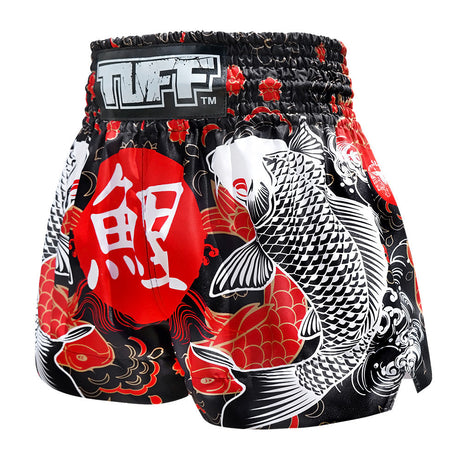 TUFF Sport MS638 Japanese Koi Fish Muay Thai Shorts Black - back view