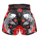 TUFF Sport MS638 Japanese Koi Fish Muay Thai Shorts Black - side detail