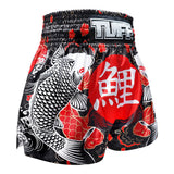 TUFF Sport MS638 Japanese Koi Fish Muay Thai Shorts Black - design close-up