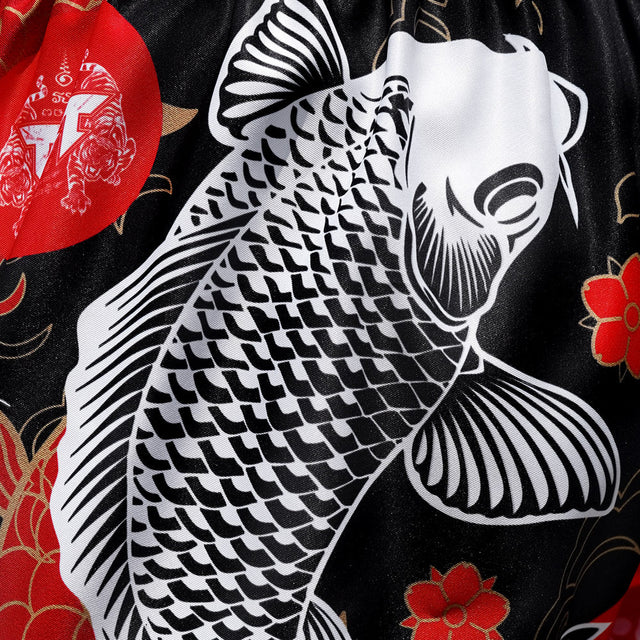 TUFF Sport MS638 Japanese Koi Fish Muay Thai Shorts Black - fit and cut detail