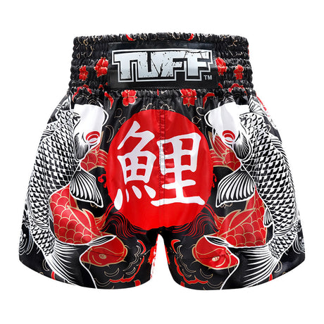 TUFF Sport MS638 Japanese Koi Fish Muay Thai Shorts Black - front view