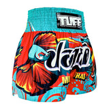 TUFF Sport MS672 The Half-Sun Light Muay Thai Shorts Red - design close-up