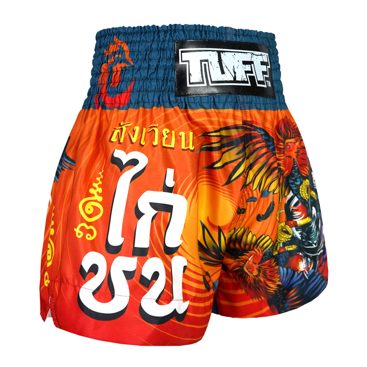 TUFF Sport MS676 Lethwei Rooster Muay Thai Shorts Orange - design close-up