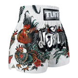 TUFF Sport MS677 Origin of Thai Rooster Muay Thai Shorts White - design close-up