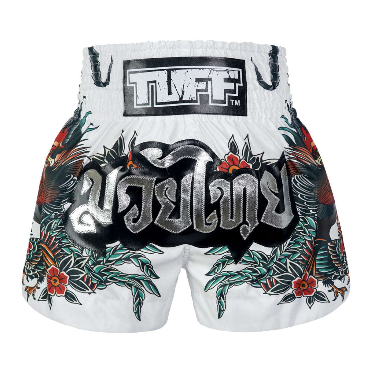 TUFF Sport MS677 Origin of Thai Rooster Muay Thai Shorts White - front view