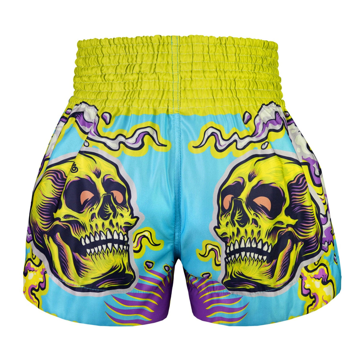 TUFF Sport MS682 Trippy Skull Muay Thai Shorts Light Blue - side detail