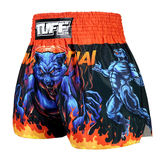 TUFF Sport MS683 Midnight Werewolf Muay Thai Shorts Blue - back view