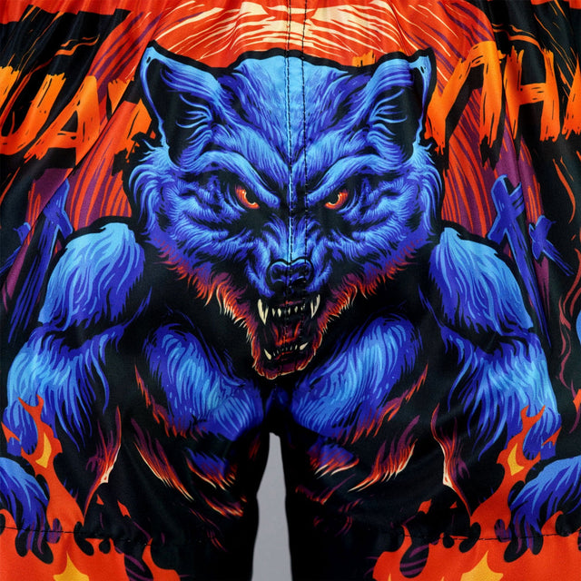 TUFF Sport MS683 Midnight Werewolf Muay Thai Shorts Blue - fit and cut detail