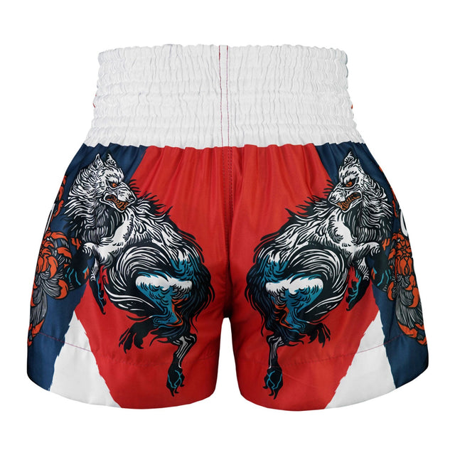 TUFF Sport MS684 Wolfpack Muay Thai Shorts Red - side detail