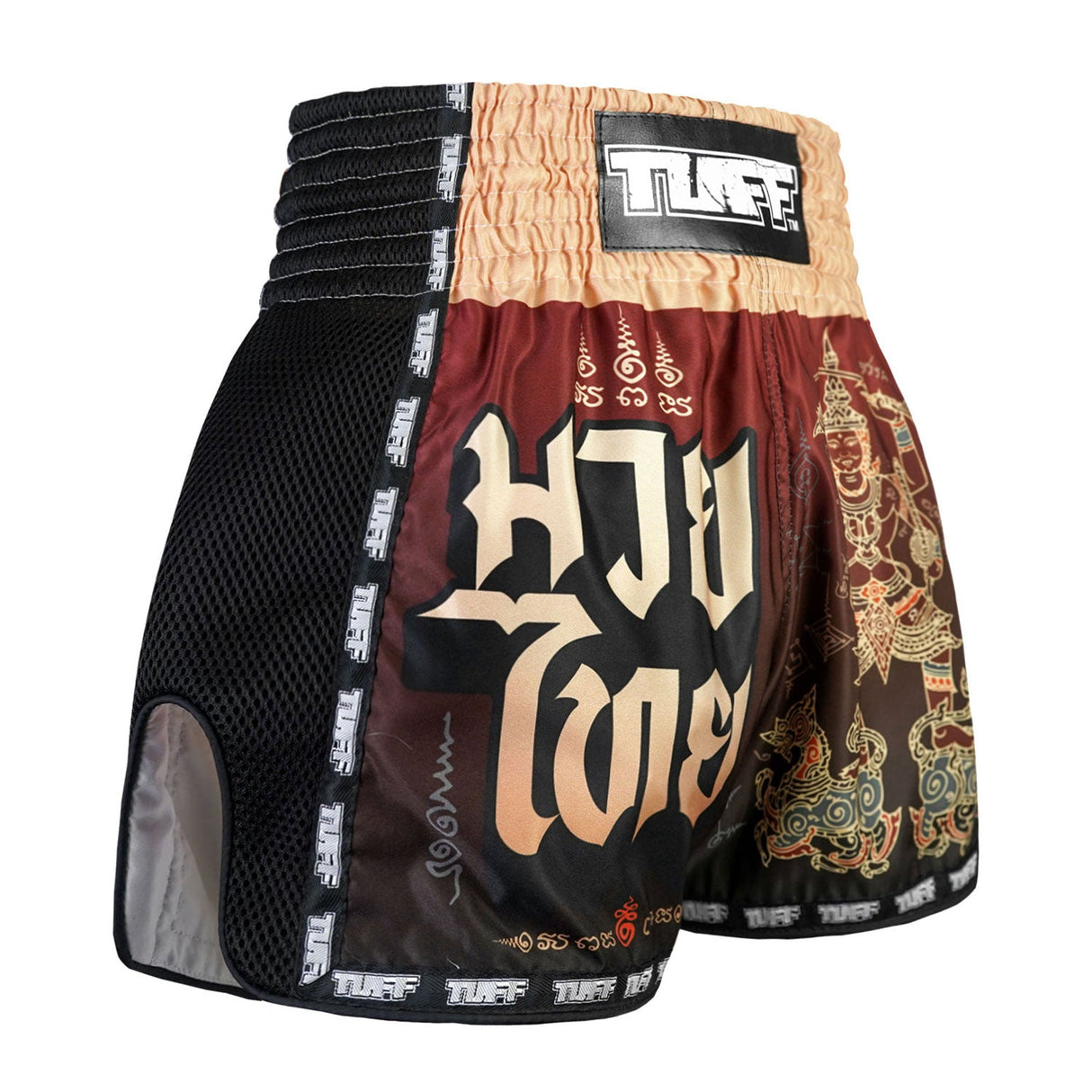 TUFF Sport MSC101 Yant Narai Muay Thai Shorts Red - design close-up