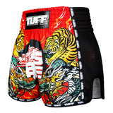 TUFF Sport MSC113 Chinese Dragon and Tiger Muay Thai Shorts Red - back view