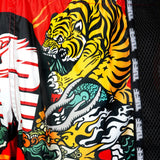 TUFF Sport MSC113 Chinese Dragon and Tiger Muay Thai Shorts Red - fit and cut detail