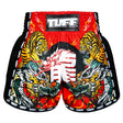 TUFF Sport MSC113 Chinese Dragon and Tiger Muay Thai Shorts Red - front view
