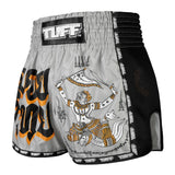 TUFF Sport MSC118 Retro Style Hanuman Yantra with War Flag Muay Thai Shorts Grey - back view