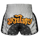 TUFF Sport MSC118 Retro Style Hanuman Yantra with War Flag Muay Thai Shorts Grey - side detail