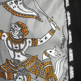 TUFF Sport MSC118 Retro Style Hanuman Yantra with War Flag Muay Thai Shorts Grey - fit and cut detail