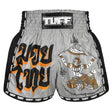 TUFF Sport MSC118 Retro Style Hanuman Yantra with War Flag Muay Thai Shorts Grey - front view