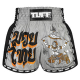 TUFF Sport MSC118 Retro Style Hanuman Yantra with War Flag Muay Thai Shorts Grey - front view