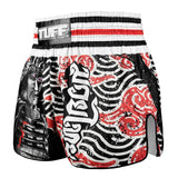 TUFF Sport RMS102 High-Cut Retro Waves of Bushido Elegance Muay Thai Shorts Black - back view