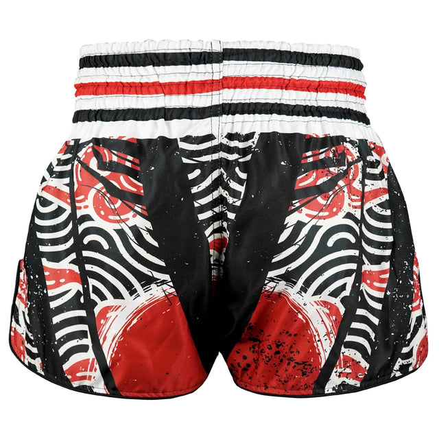 TUFF Sport RMS102 High-Cut Retro Waves of Bushido Elegance Muay Thai Shorts Black - side detail