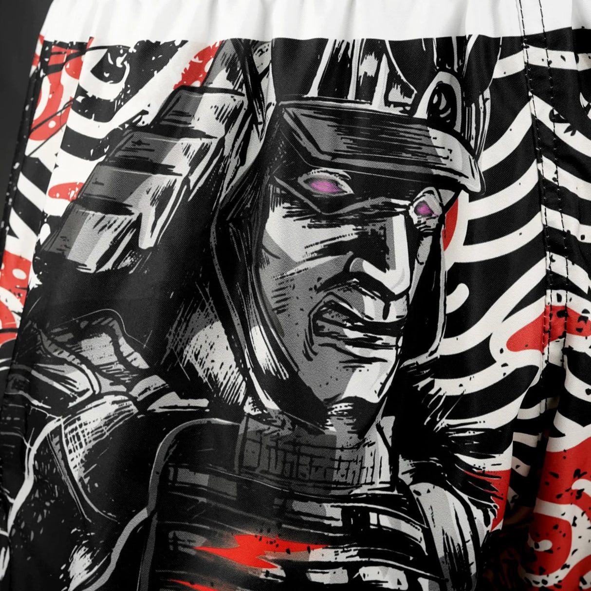 TUFF Sport RMS102 High-Cut Retro Waves of Bushido Elegance Muay Thai Shorts Black - fit and cut detail