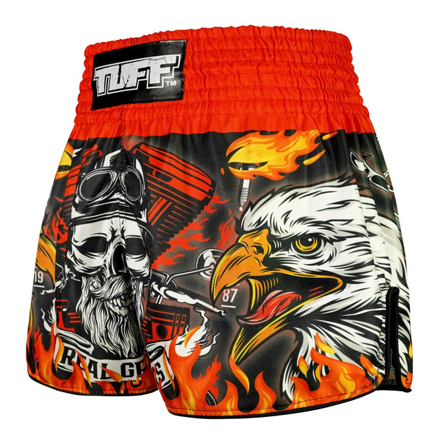 TUFF Sport RMS108 High-Cut Retro Graybeard and The Eagle Muay Thai Shorts Red - back view