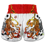 TUFF Sport RMS110 High-Cut Retro Tora Chikara Power of Tiger Muay Thai Shorts White - side detail