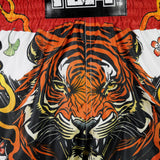 TUFF Sport RMS110 High-Cut Retro Tora Chikara Power of Tiger Muay Thai Shorts White - fit and cut detail