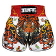 TUFF Sport RMS110 High-Cut Retro Tora Chikara Power of Tiger Muay Thai Shorts White - front view