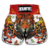 TUFF Sport RMS110 High-Cut Retro Tora Chikara Power of Tiger Muay Thai Shorts White - front view