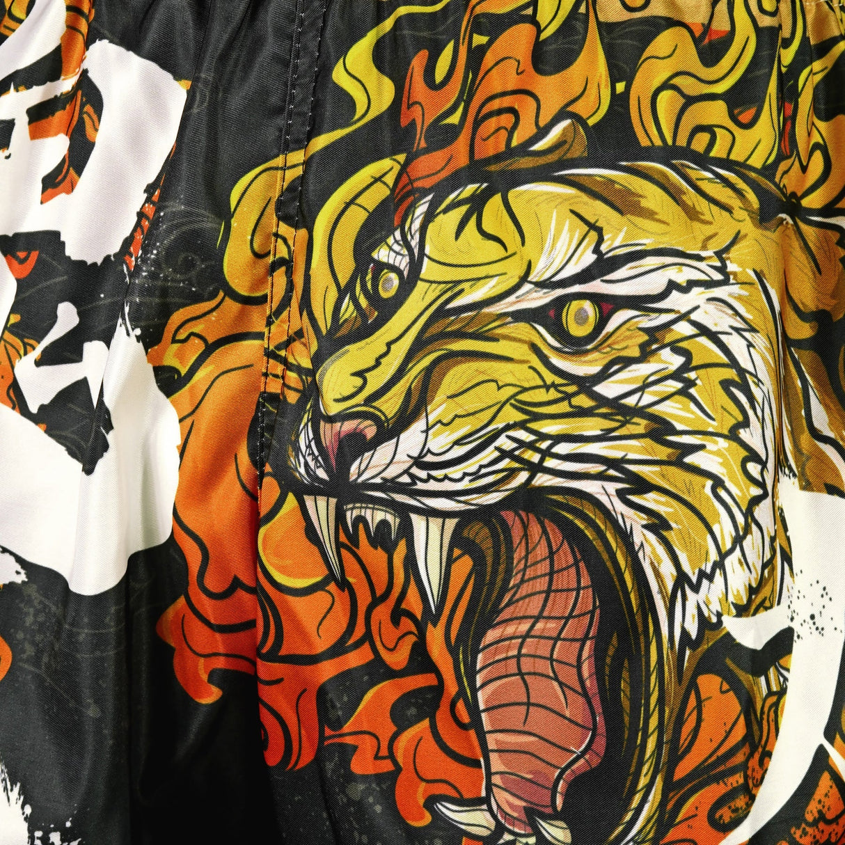 TUFF Sport RMS111 High-Cut Retro Tora Mazuka The True Tiger Muay Thai Shorts Black - fit and cut detail