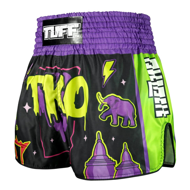 TUFF Sport RMS118 High-Cut Retro The TKO Night Muay Thai Shorts Black - back view