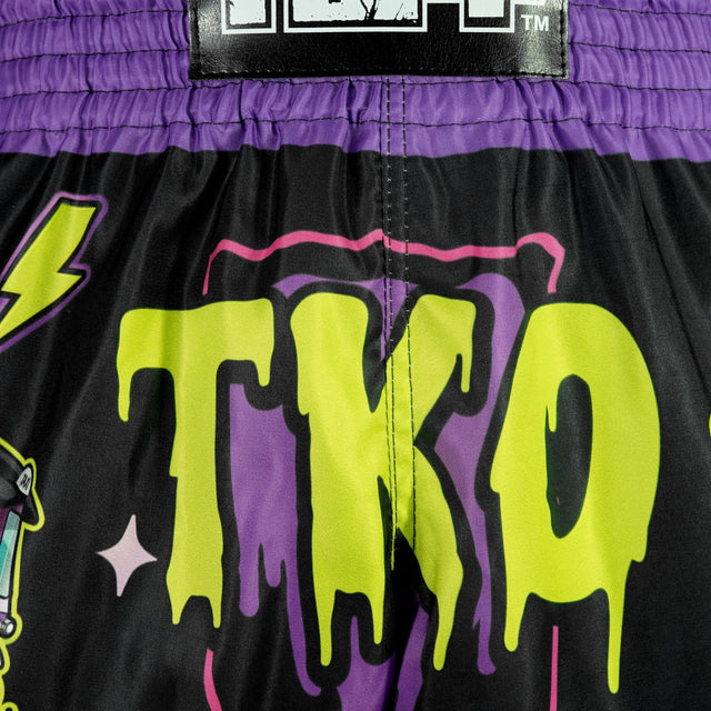 TUFF Sport RMS118 High-Cut Retro The TKO Night Muay Thai Shorts Black - fit and cut detail