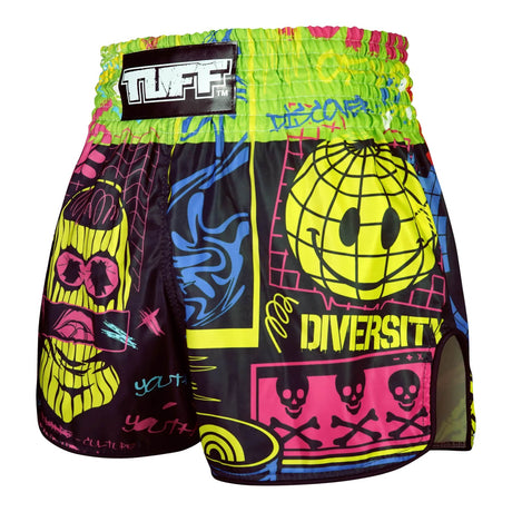 TUFF Sport RMS119 Neon Graffiti Retro Muay Thai Shorts Black - back view