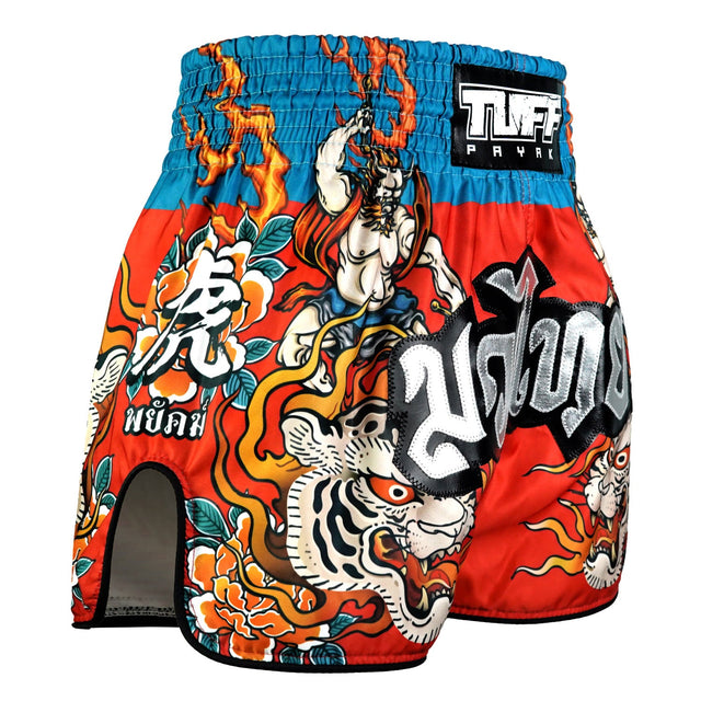 TUFF Sport RMS002 Payak Fuujin the Wind God Muay Thai Shorts Red - design close-up