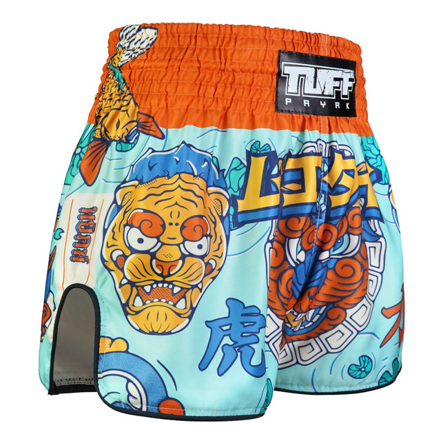 TUFF Sport RMS004 Payak Kabuki Spirits Muay Thai Shorts Cyan - design close-up