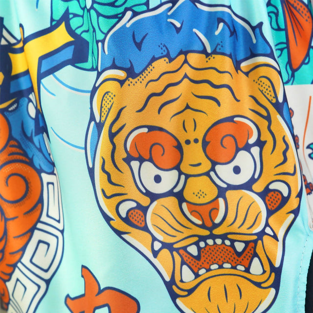 TUFF Sport RMS004 Payak Kabuki Spirits Muay Thai Shorts Cyan - fit and cut detail