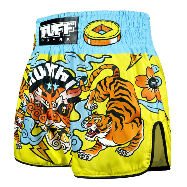 TUFF Sport RMS007 Payak Kabuki Beasts Muay Thai Shorts Yellow - back view