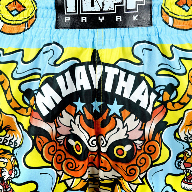 TUFF Sport RMS007 Payak Kabuki Beasts Muay Thai Shorts Yellow - fit and cut detail