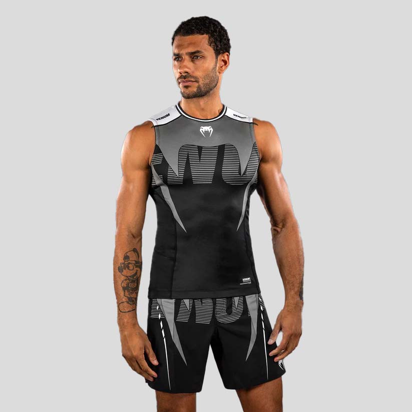 Venum Adrenaline Sleeveless Rash Guard Black/Silver Grey from Made4Fighters