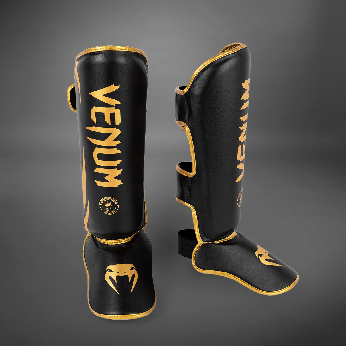 Venum Challenger Stand Up Shin Guards Black/Gold - front