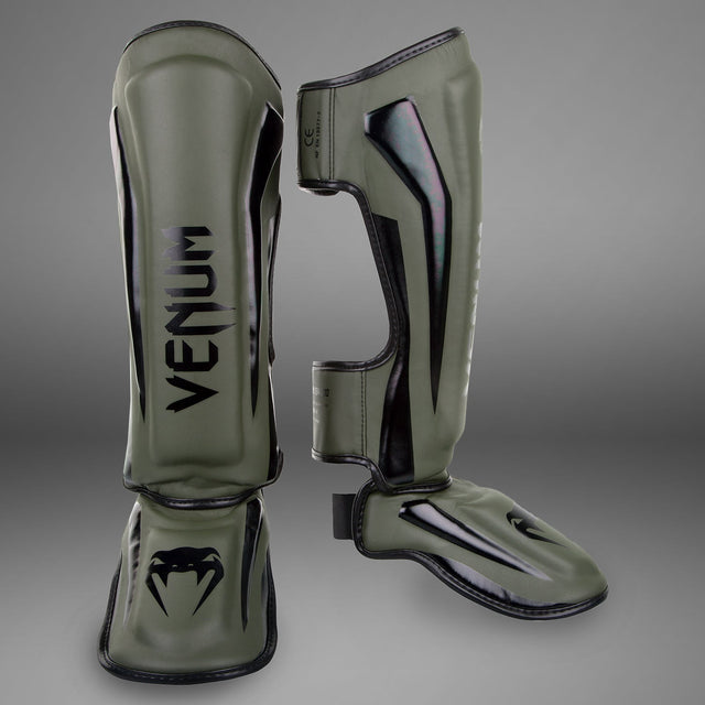 Venum Elite Stand Up Shin guards Khaki/Black - front