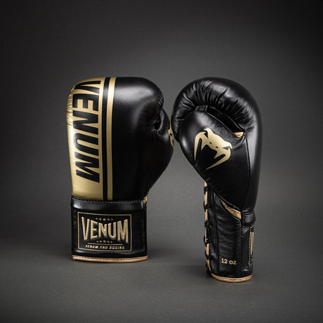 Venum Shield Pro Boxing Gloves with Laces Black/Gold - back