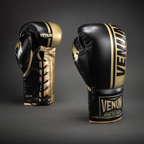 Venum Shield Pro Boxing Gloves with Laces Black/Gold - front